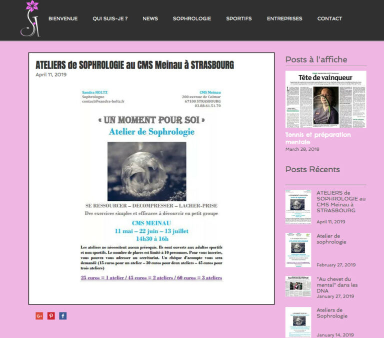 Prochains ateliers de sophrologie de Sandra Holtz